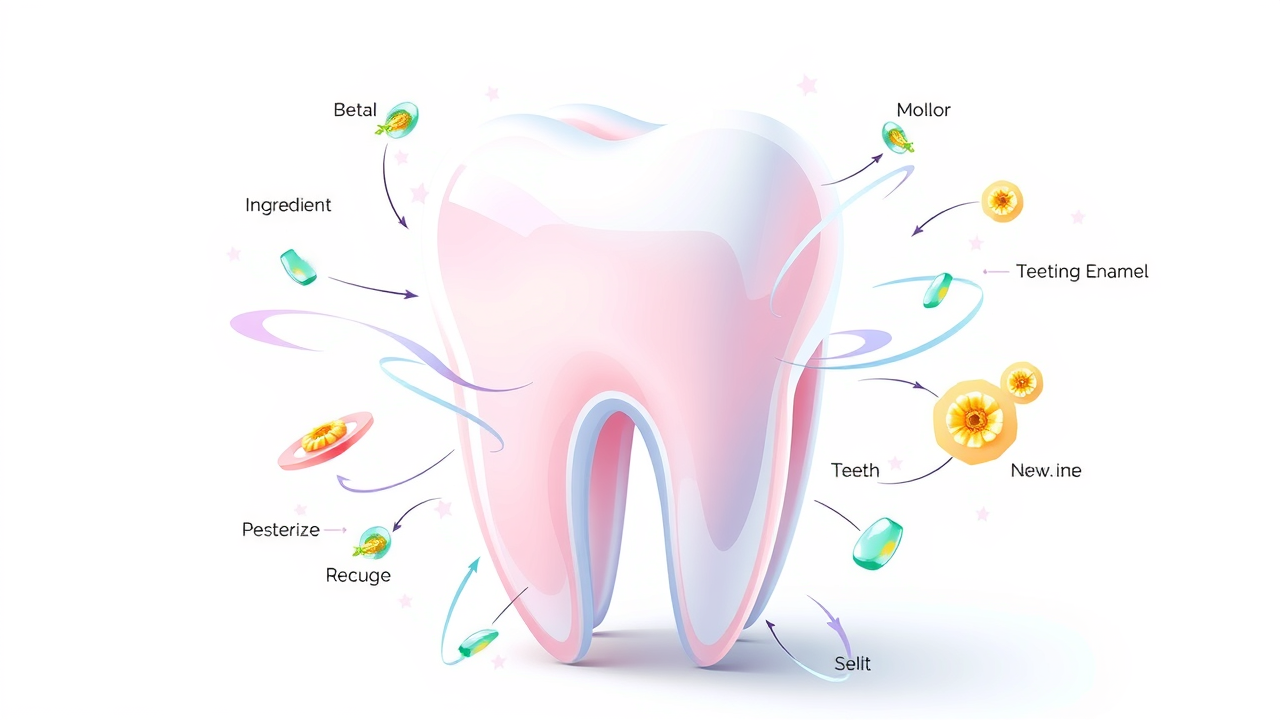 artistic diagram of toothpaste ingredients and their effects on tooth enamel and oral health