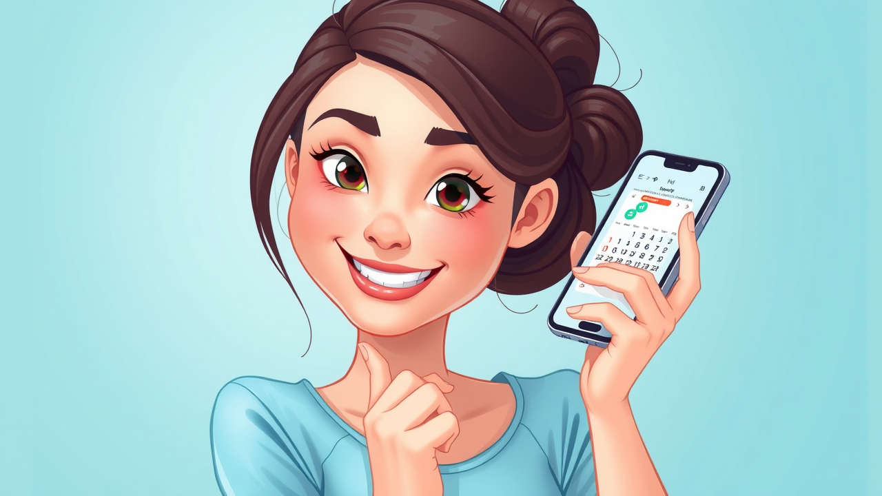 Young woman setting smartphone calendar reminder for oral health habits