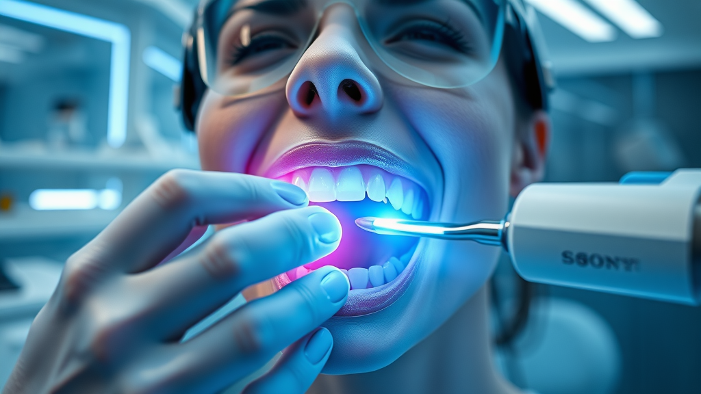 Futuristic laser equipment for minimally invasive treatment options for gum disease in advanced dental office