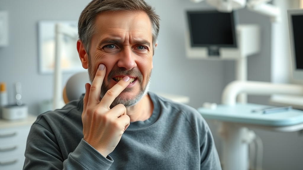concerned adult patient experiencing dental pain in a modern dental office | what is a dental emergency
