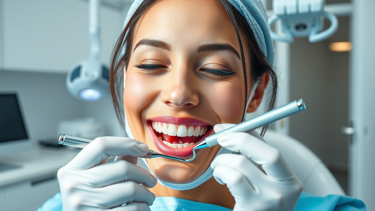 Dental hygienist performing scaling and root planing for gum disease treatment in modern dental clinic