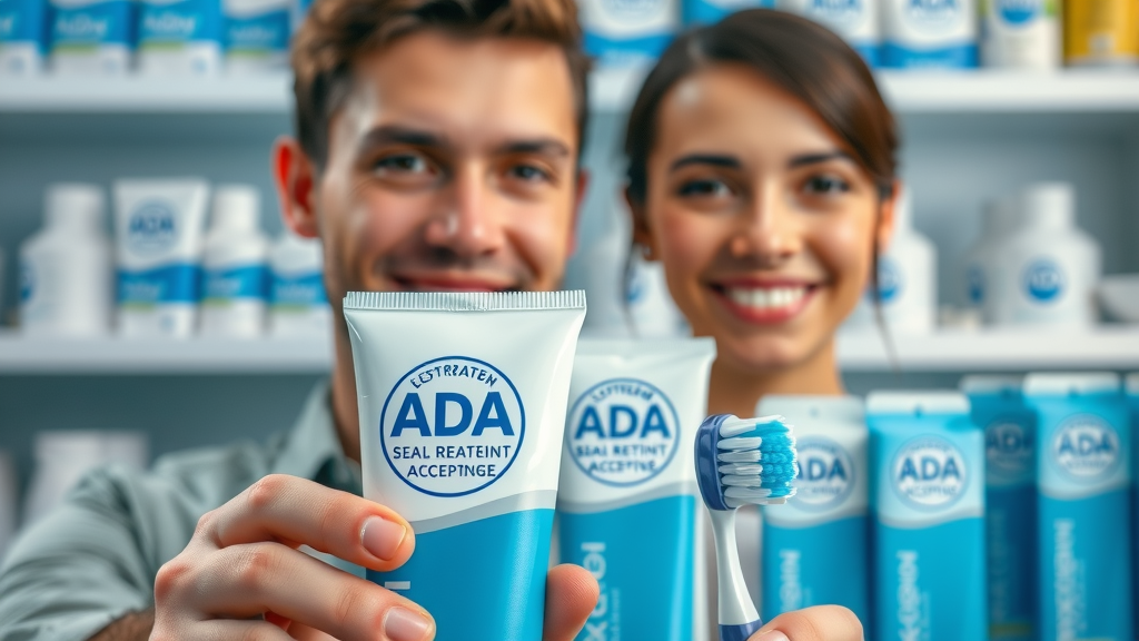 toothbrush and toothpaste packaging with ADA Seal of Acceptance for evidence-based oral hygiene