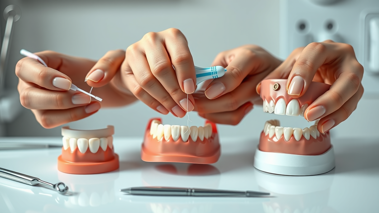 side by side comparison showing flossing water flosser and interdental brushes effectiveness for plaque removal