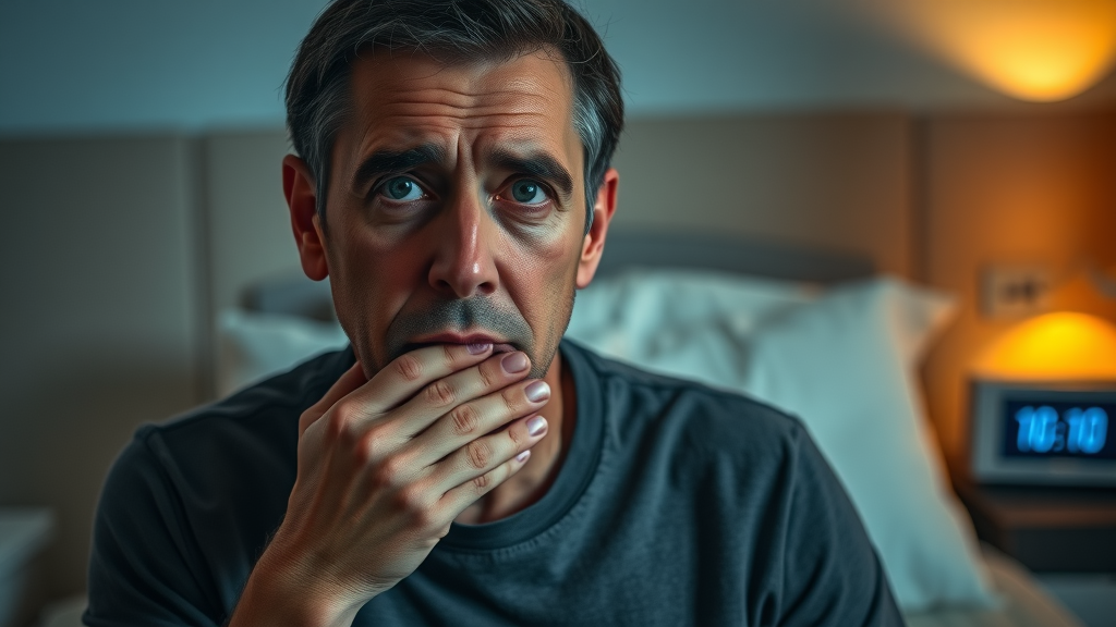 Concerned adult with jaw discomfort, teeth grinding at night dental issue