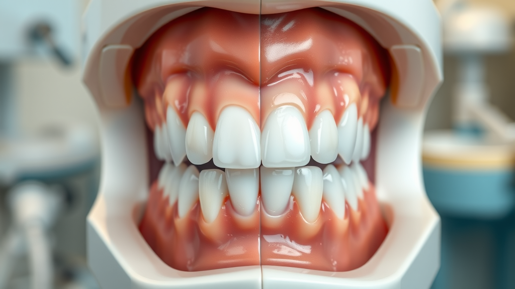 dental model split image showing whitening toothpaste effects versus mild enamel wear for oral health guidance