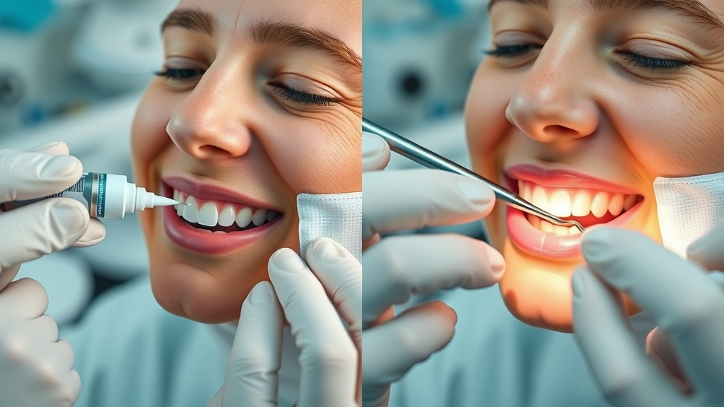 Dental sealant on healthy tooth compared to dental filling on a decayed tooth