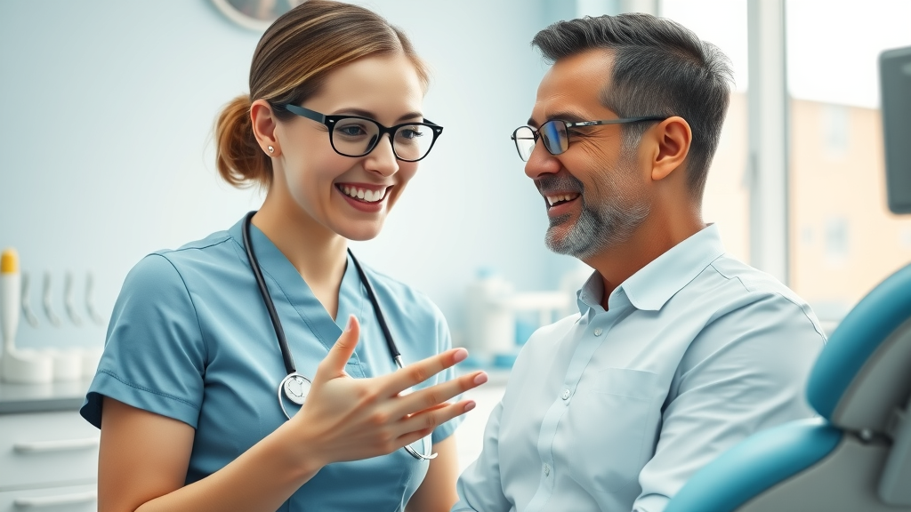 dental hygienist discussing do i really need to floss with a patient in a bright modern dental clinic