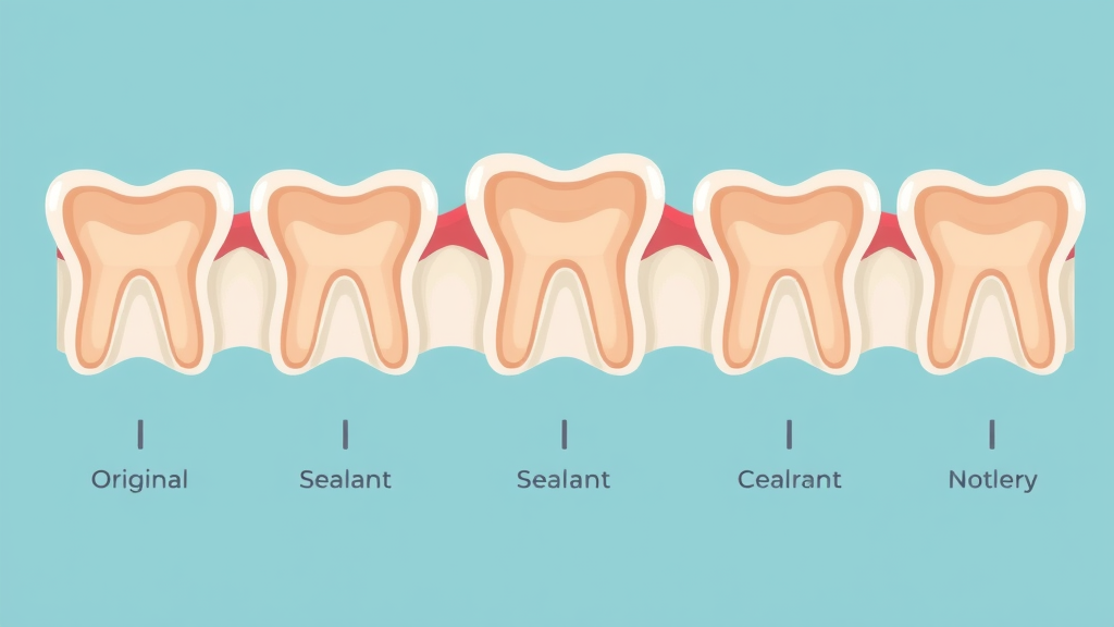 Series of cross-sectioned teeth with sealant wear over years