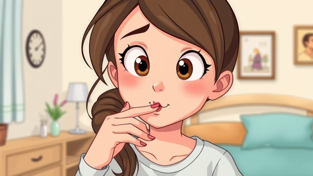 curious woman practicing breath smell test by licking back of hand, oral hygiene awareness