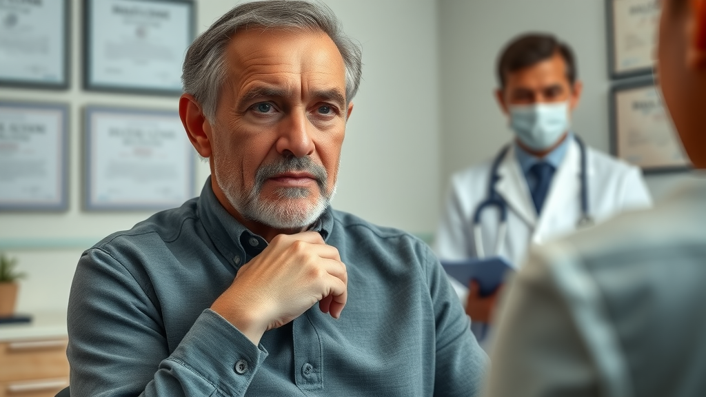 worried person consulting physician about chronic bad breath, healthcare provider advice for oral health