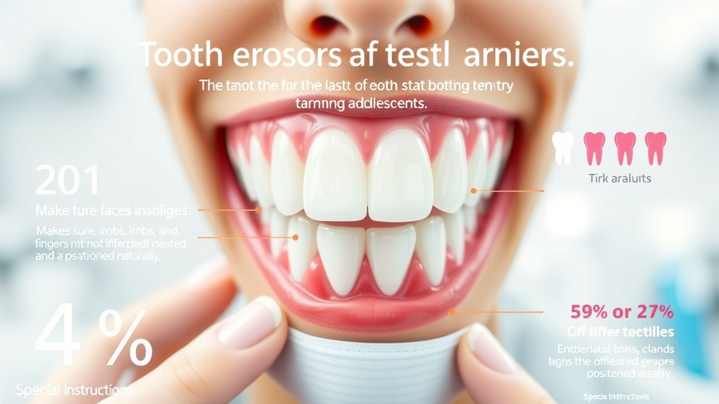 Infographic illustrating global statistics of tooth erosion among adolescents, showing dental equipment and vibrant, clear infographic elements. Main keyword: tooth erosion.