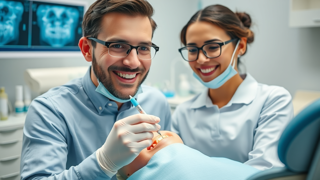 dentist using periodontal probe on patient