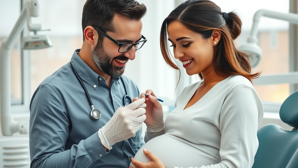 Dentist examining a pregnant woman