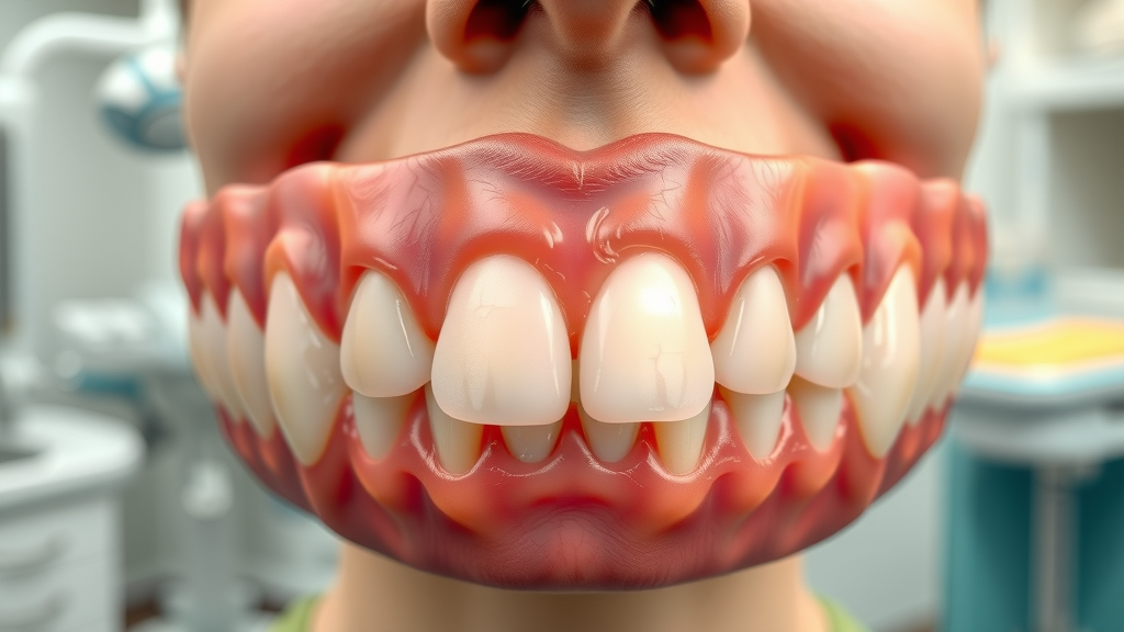 Close-up of healthy gums progressing to gum disease in a dental office environment